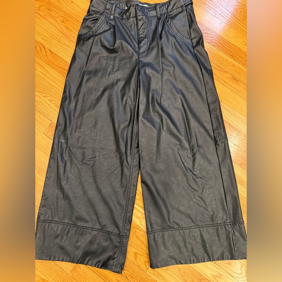 We The Free Other - Free People x REVOLVE Faux Leather Wide Leg Pants Black High Rise Size 14
